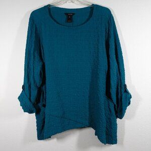 Ali Miles Tunic Top Women's Plus Size 3X Teal Blue Boho Loose Fit Textured